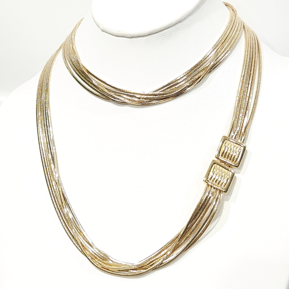 Givenchy Vintage Necklace Multi Chain Logo Belt Buckle Accent Gold Tone 35" Long - Picture 3 of 16